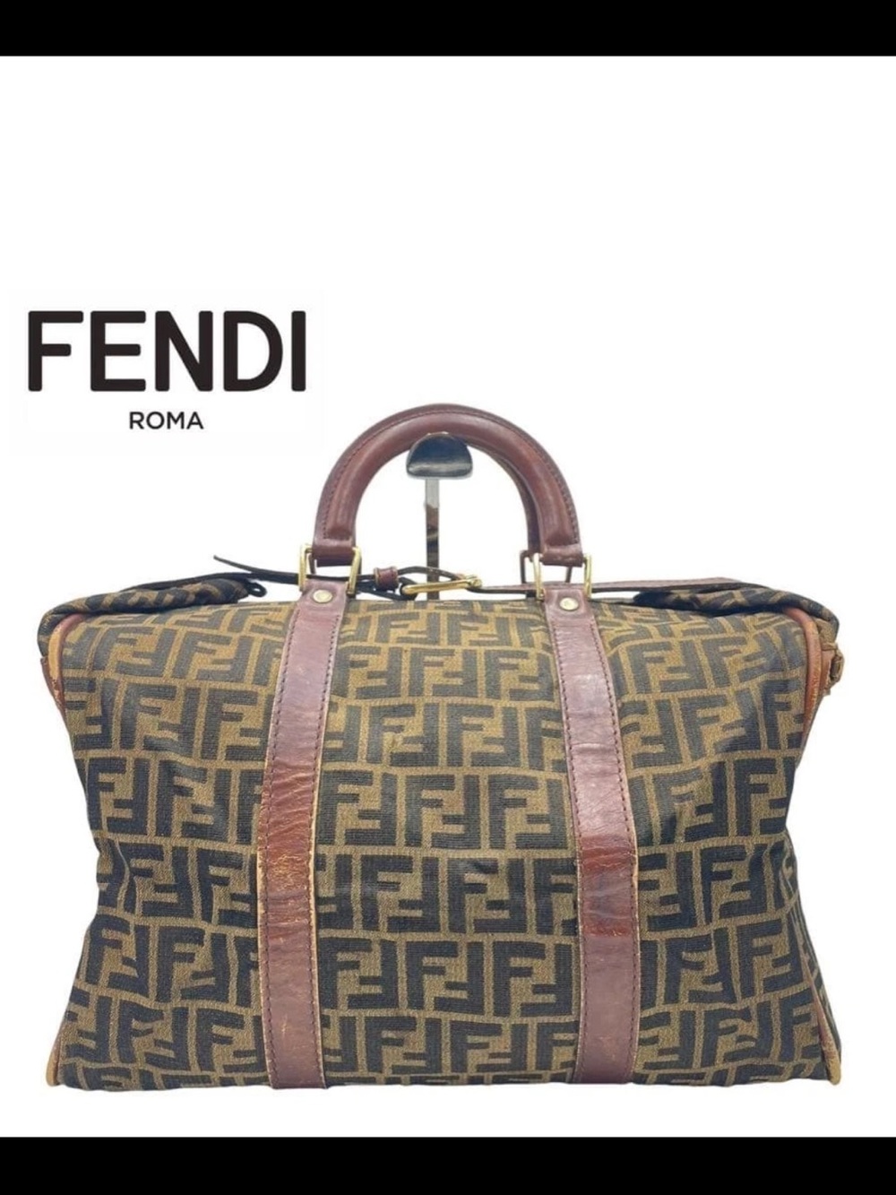 Fendi Brown and Tan FF Canvas Satchel with Leather Trim